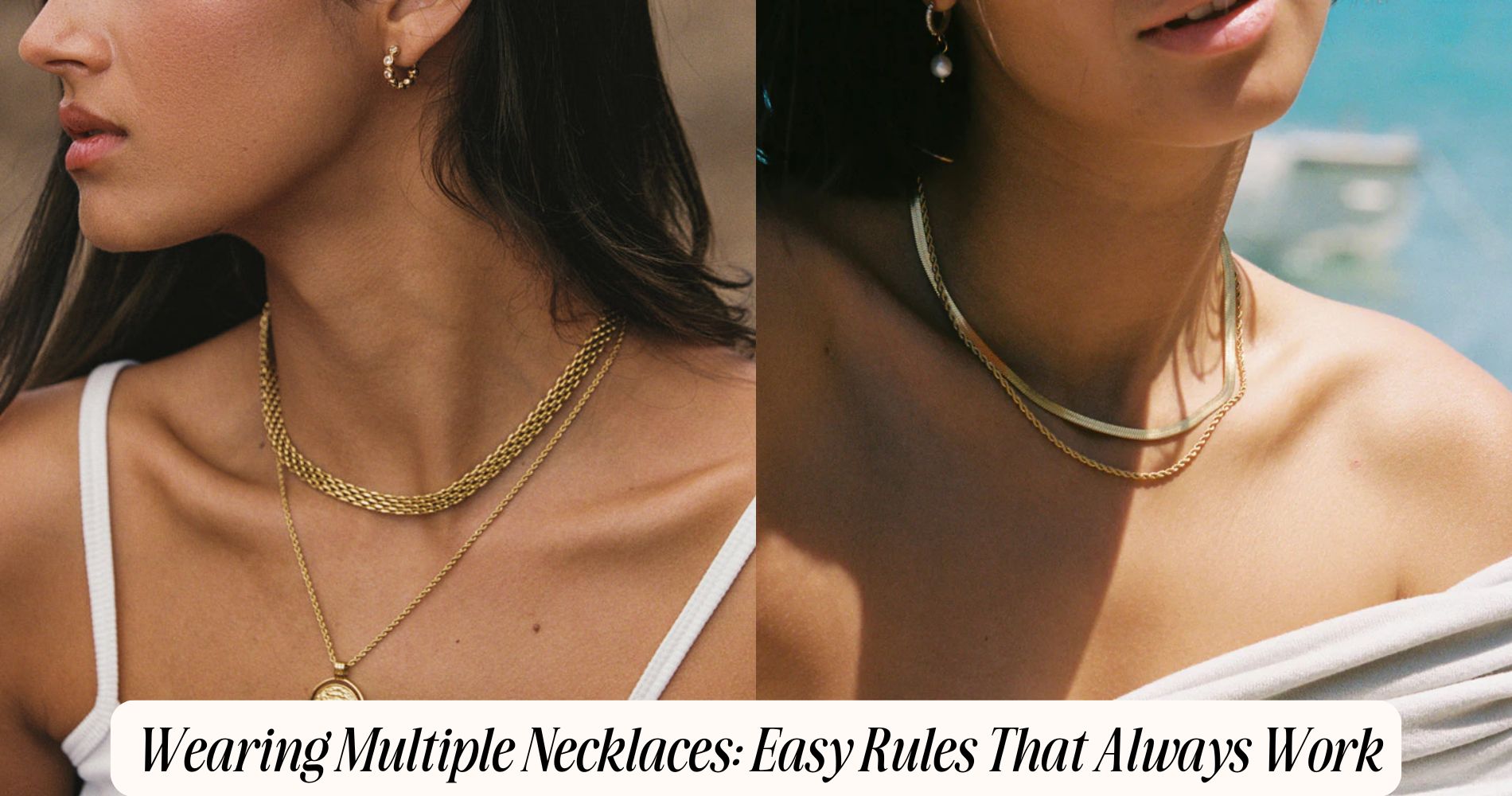 wearing multiple necklaces