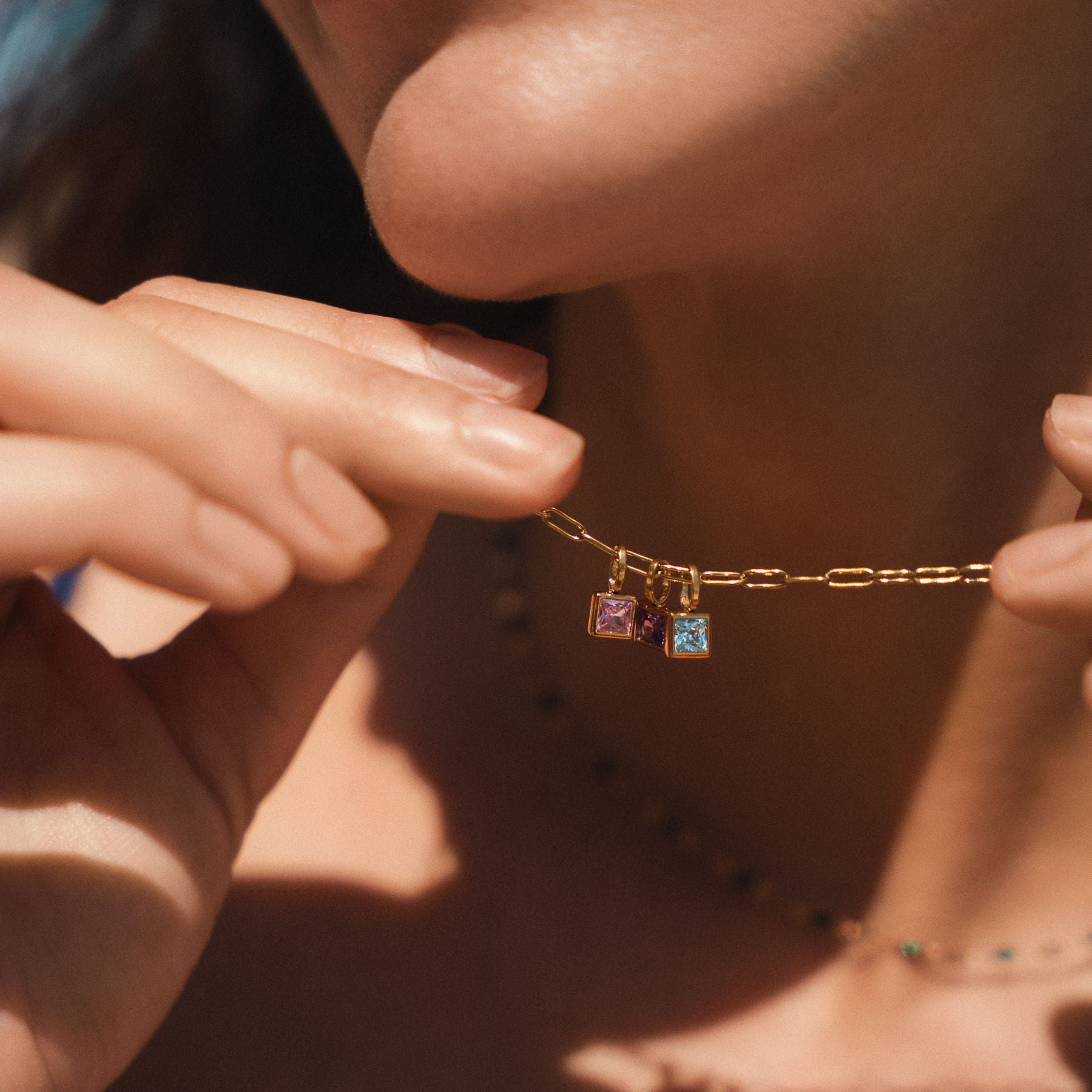 Gold Birthstone Charm Necklace