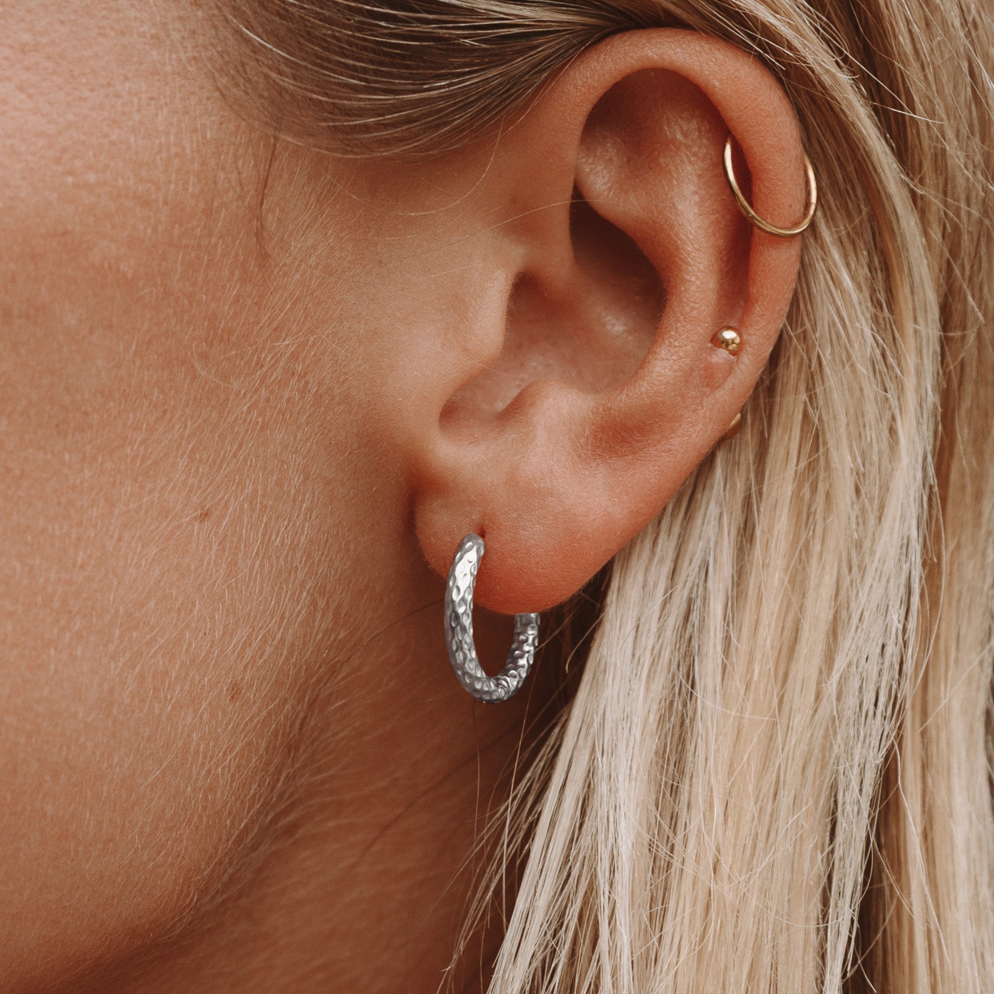 Silver Hammered Hoops